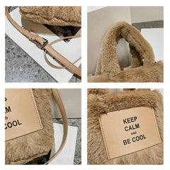 Winter Plush Bucket Shoulder Bag Warm Casual Crossbody Bag
