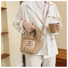Winter Plush Bucket Shoulder Bag Warm Casual Crossbody Bag