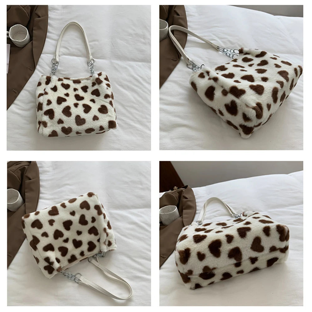 Winter Women Shoulder Bags Large Capacity Tote Handbags Plush Warm Bags