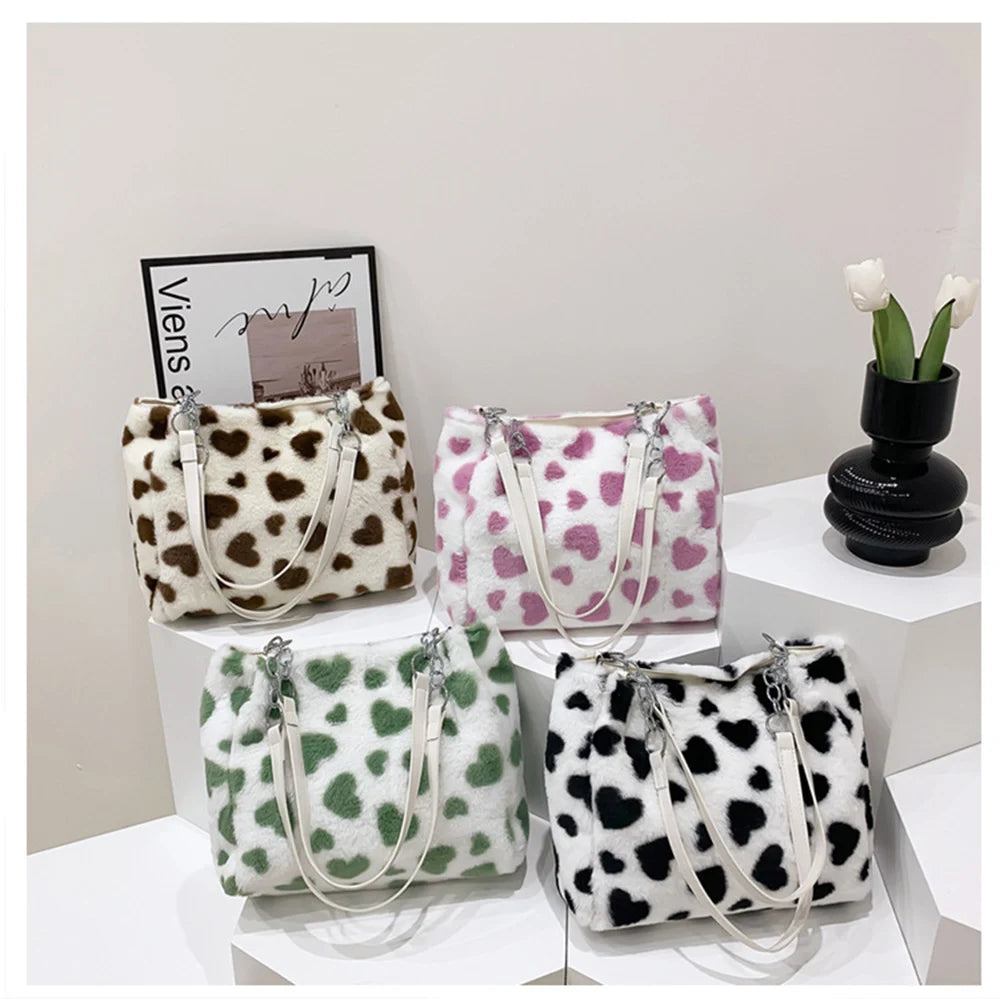 Winter Women Shoulder Bags Large Capacity Tote Handbags Plush Warm Bags