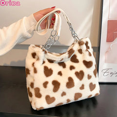 Winter Women Shoulder Bags Large Capacity Tote Handbags Plush Warm Bags