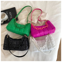 Women Armpit Shoulder Bags High Crossbody Down Bags Chain Plaid Casual Bag