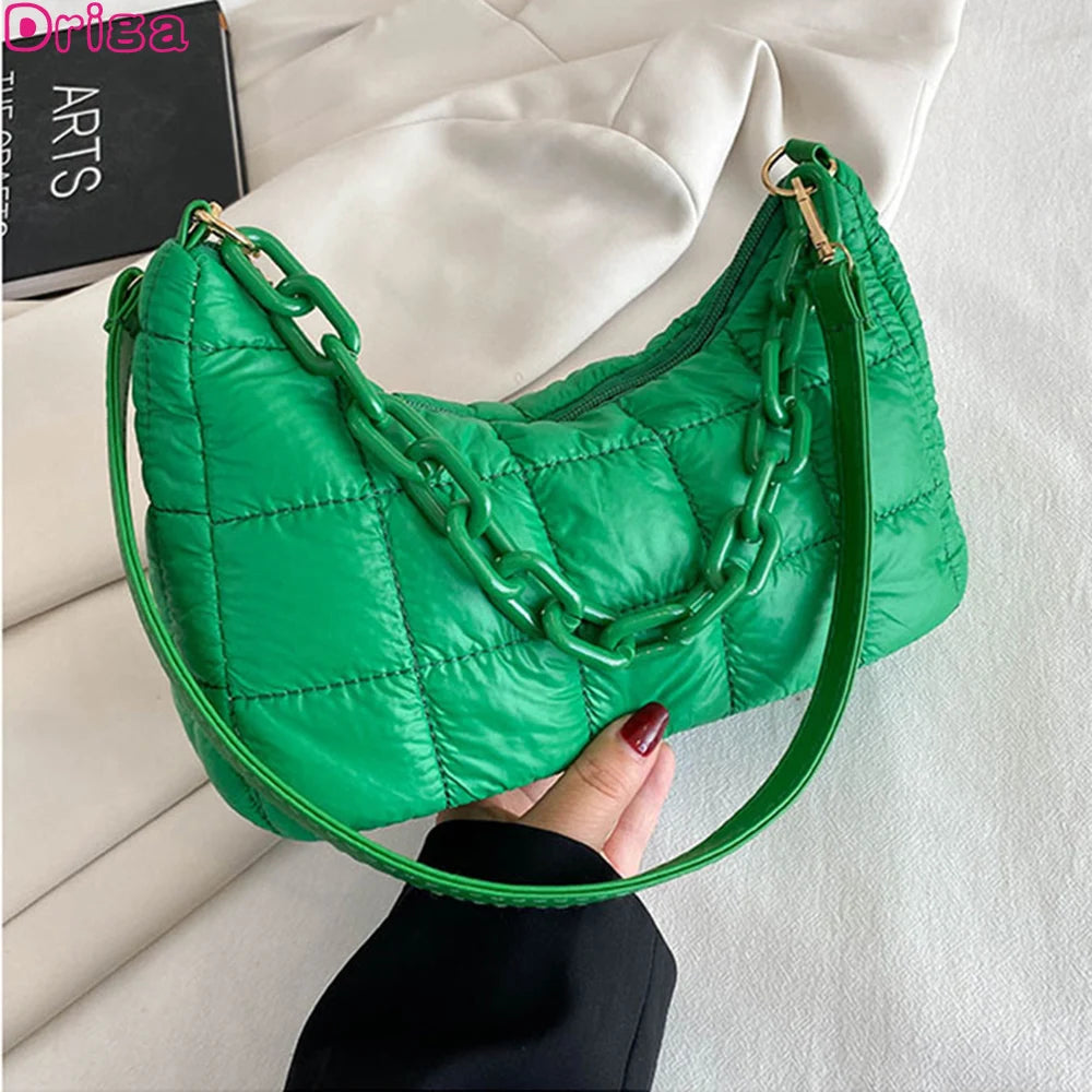 Women Armpit Shoulder Bags High Crossbody Down Bags Chain Plaid Casual Bag