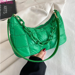 Women Armpit Shoulder Bags High Crossbody Down Bags Chain Plaid Casual Bag