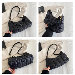 Women Armpit Shoulder Bags High Crossbody Down Bags Chain Plaid Casual Bag