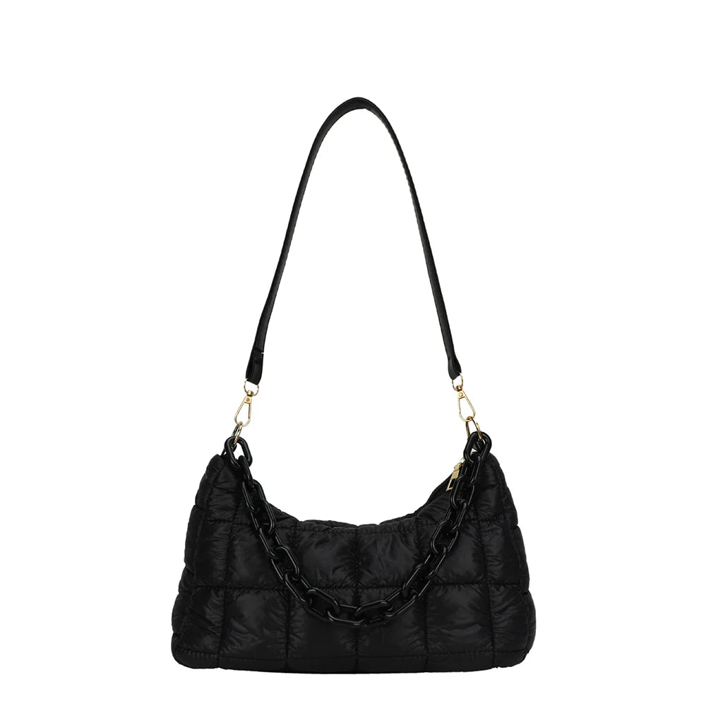 Women Armpit Shoulder Bags High Crossbody Down Bags Chain Plaid Casual Bag