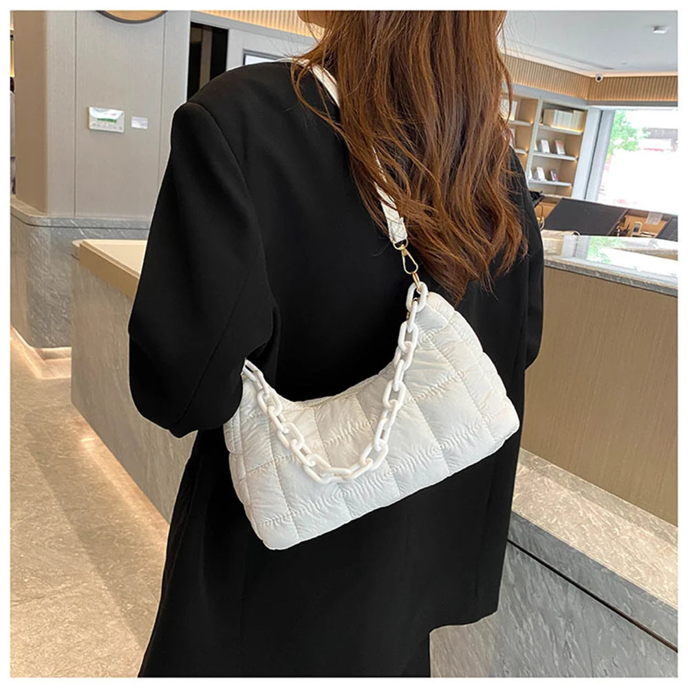 Women Armpit Shoulder Bags High Crossbody Down Bags Chain Plaid Casual Bag