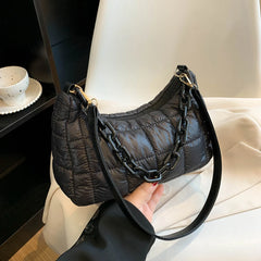 Women Armpit Shoulder Bags High Crossbody Down Bags Chain Plaid Casual Bag