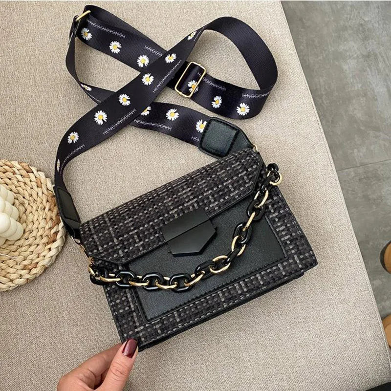 Women Casual Shoulder Bags Crossbody Bags Handbags Mini Square Wide Strap Bags