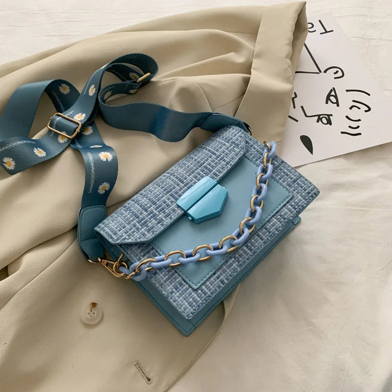 Women Casual Shoulder Bags Crossbody Bags Handbags Mini Square Wide Strap Bags