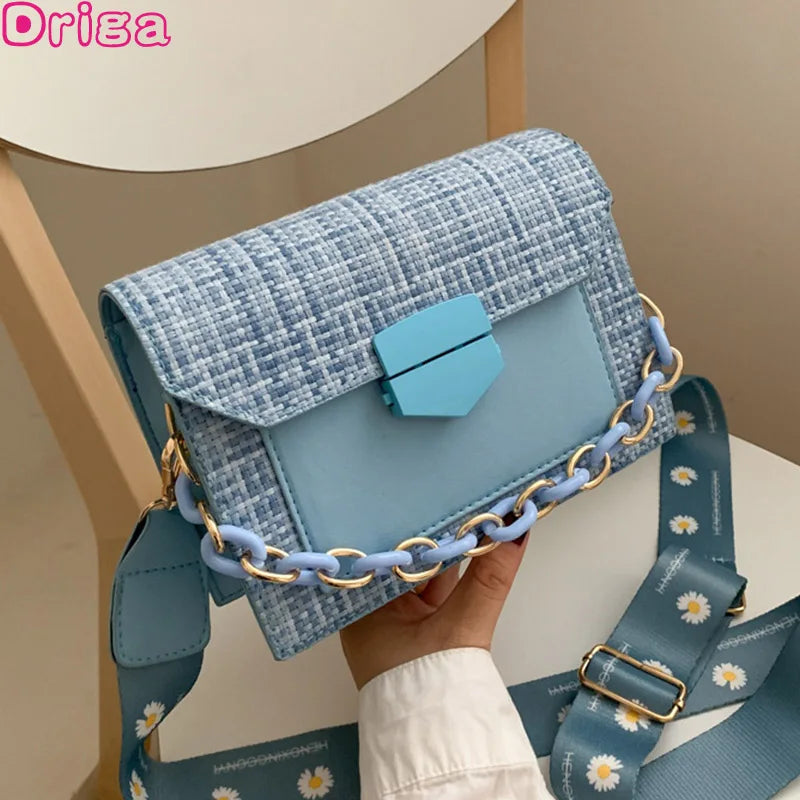 Women Casual Shoulder Bags Crossbody Bags Handbags Mini Square Wide Strap Bags
