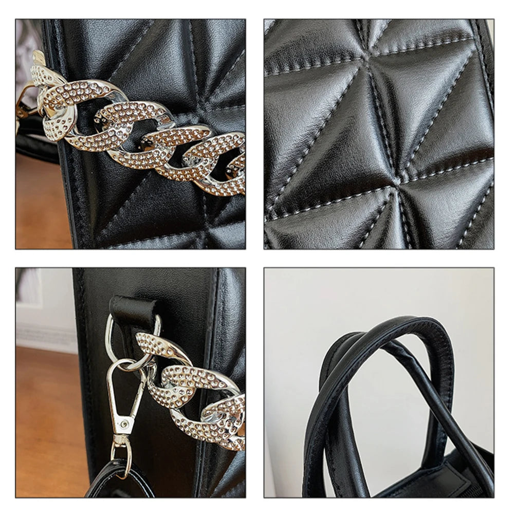 Women Chain Handbags High Shoulder Bags Diamond Tote Crossbody Square Bag