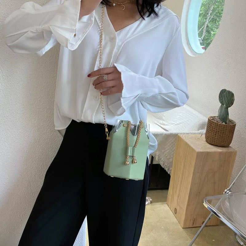 Women Shoulder Bags Messenger Handbags Female Bucket Bag Chain Solid