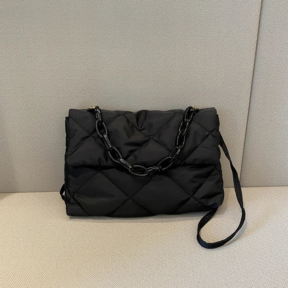 Women Texture Diamond Lattice Package Handbags Winter Shoulder Bags