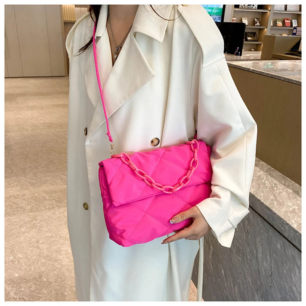 Women Texture Diamond Lattice Package Handbags Winter Shoulder Bags