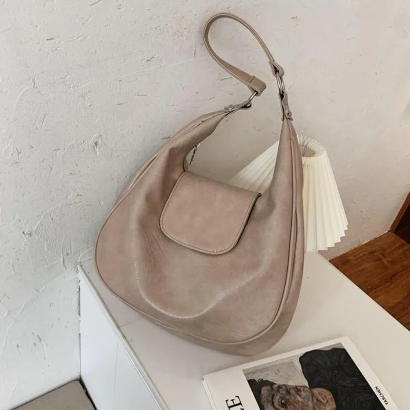 Retro Handbags Large Capacity Casual Underarm Pu Leather Solid Vintage Bags