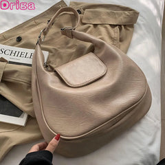 Retro Handbags Large Capacity Casual Underarm Pu Leather Solid Vintage Bags