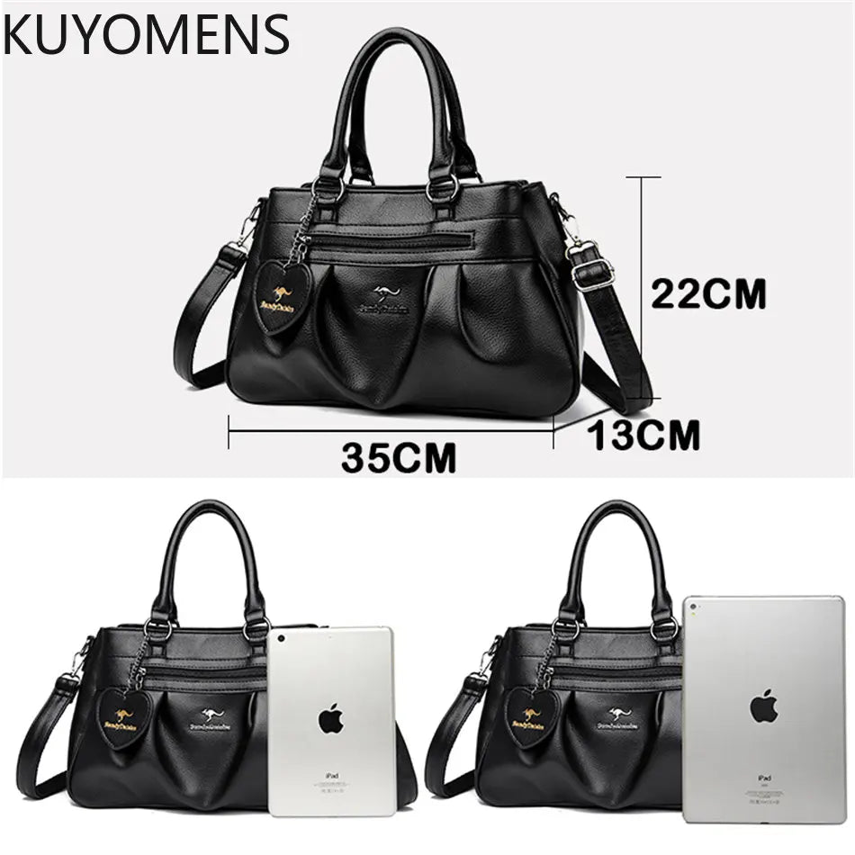 3-Layer High Leather Handbag Purse Women Large Capacity Shoulder Crossbody Tote