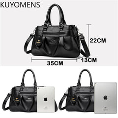3-Layer High Leather Handbag Purse Women Large Capacity Shoulder Crossbody Tote