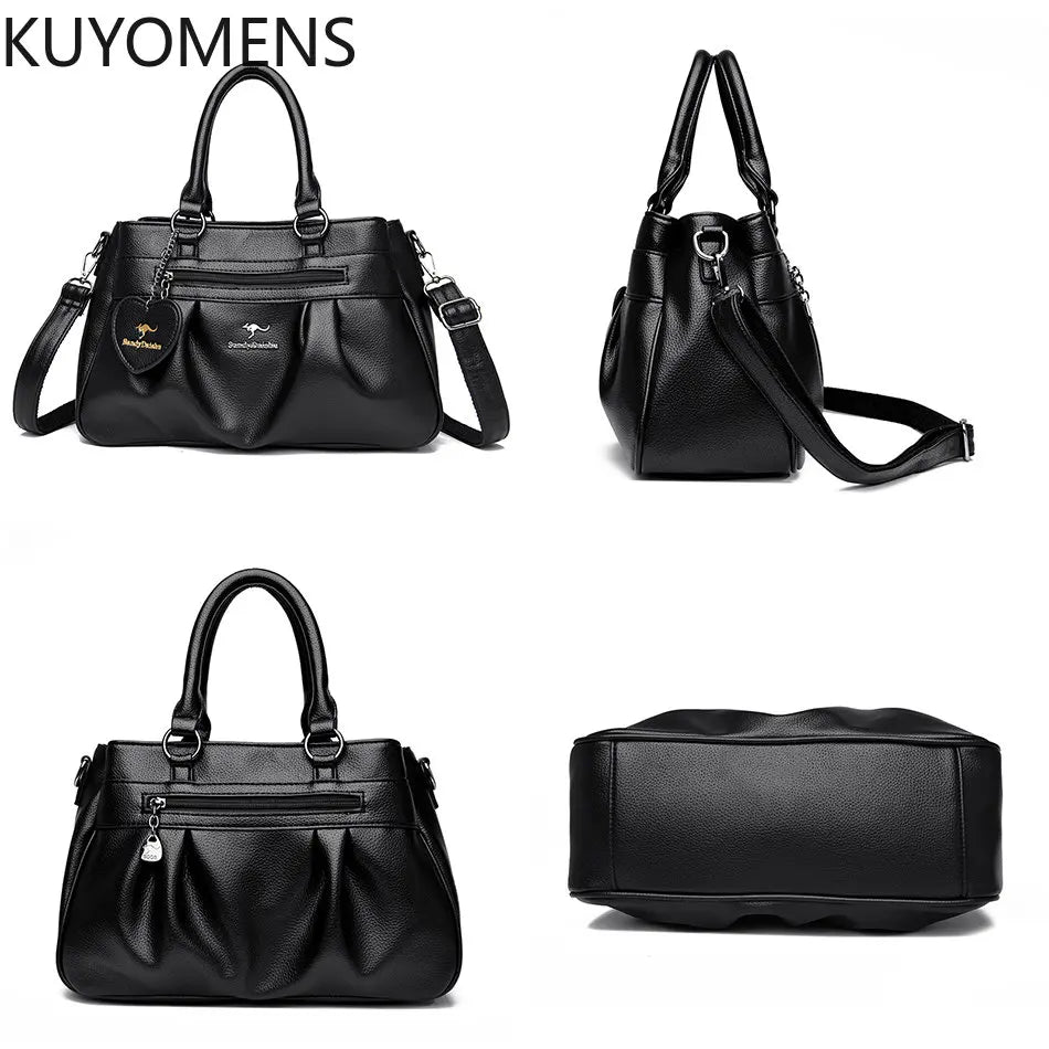 3-Layer High Leather Handbag Purse Women Large Capacity Shoulder Crossbody Tote
