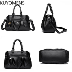 3-Layer High Leather Handbag Purse Women Large Capacity Shoulder Crossbody Tote