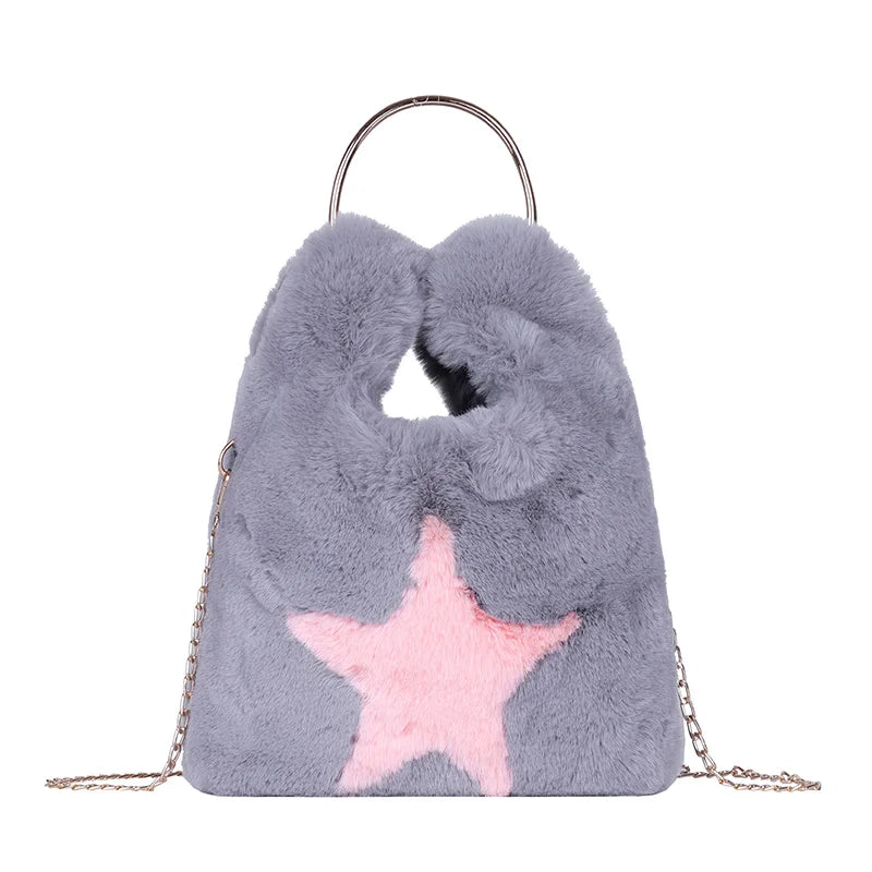 Women Winter Cross Body Bag Faux Fur Shoulder Handbag