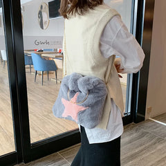 Women Winter Cross Body Bag Faux Fur Shoulder Handbag