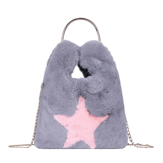 Women Winter Cross Body Bag Faux Fur Shoulder Handbag