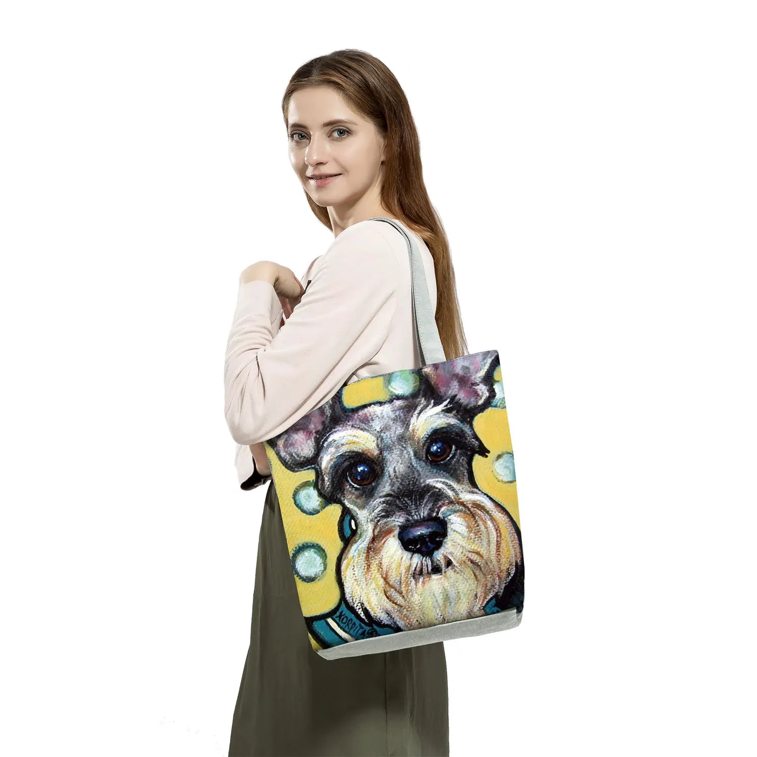 Schnauzer Dog Painting Handbag for Women Shoulder Bag Casual Shopper Tote