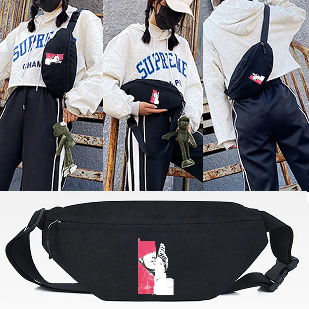 Women Waist Bag Double Sided David Print Chest Packs Crossbody Fanny Pack