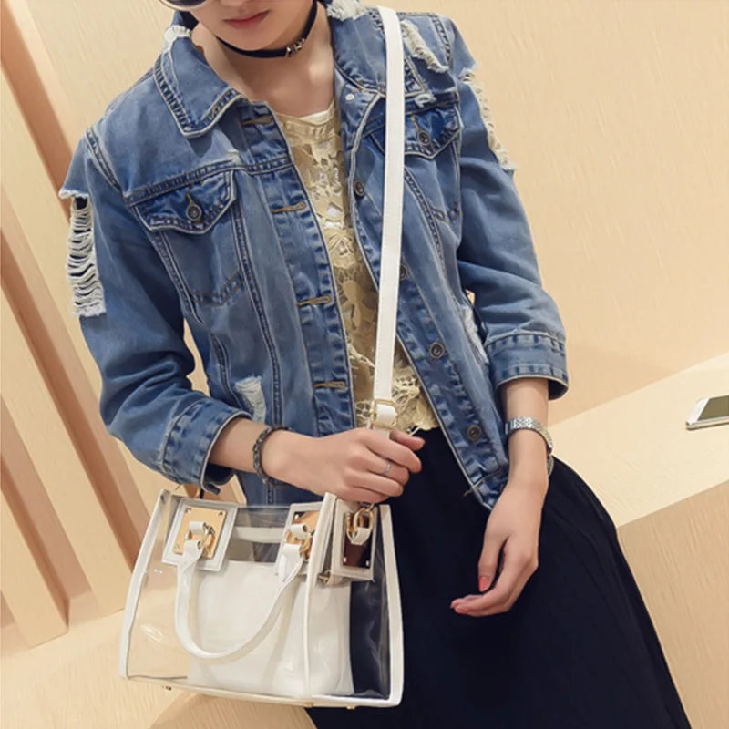 2pcs Women Clear Transparent Shoulder Bag Jelly Candy Summer Beach Handbag