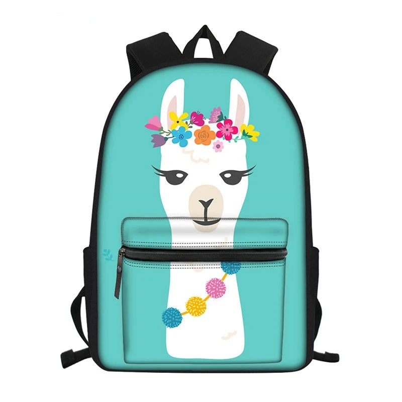 Alpaca Backpack for Teen Girls School Bag Kids Book Bag Polyester Mochila