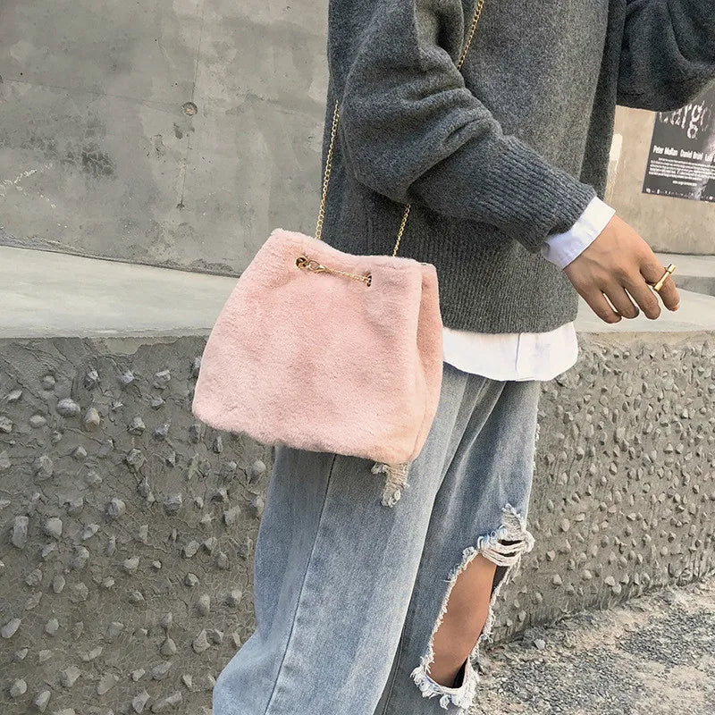 Plush Fur Bucket Bag Crossbody Shoulder Bag