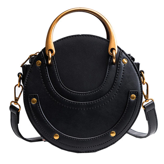 Round Metal Ring Handbag Small Shoulder Bag Women Mini Circle Bag