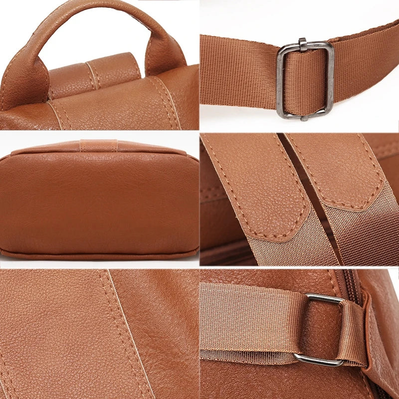 Women Brown Leather Travel Backpack Waterproof Shoulder School Bag