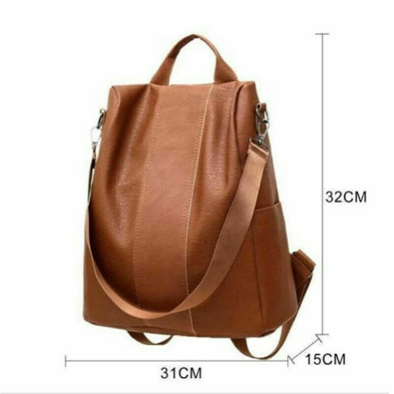 Women Brown Leather Travel Backpack Waterproof Shoulder School Bag