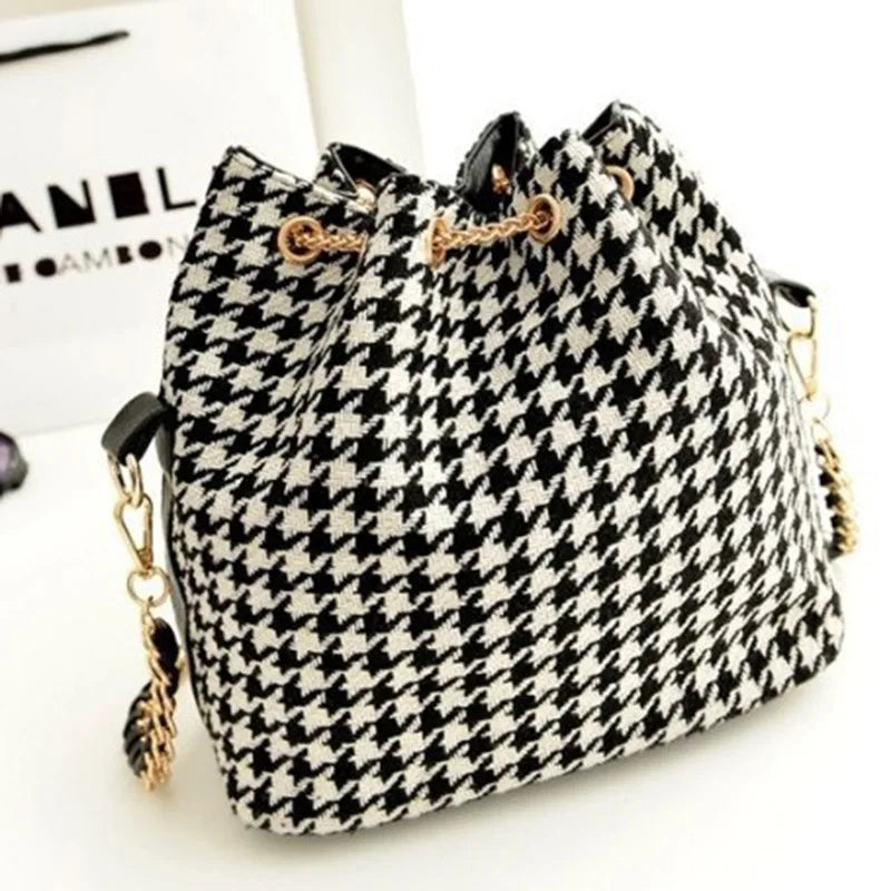 Bohemia Canvas Bucket Bag Chains Shoulder Handbags Vintage Messenger Bag