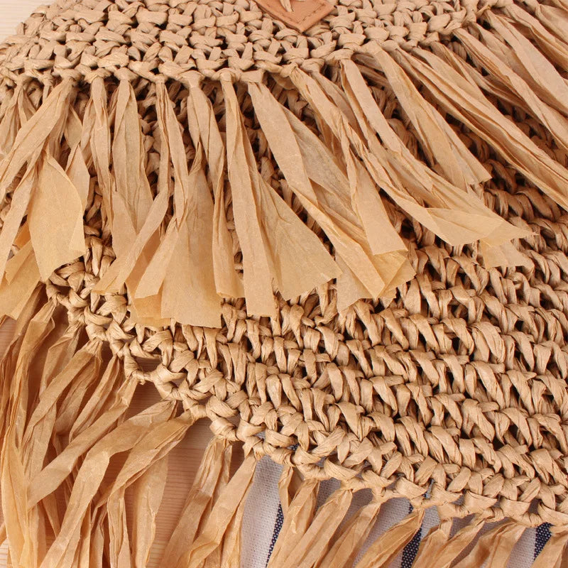 Semicircle Fringed Shoulder Straw Tote Bag Beach Handbag
