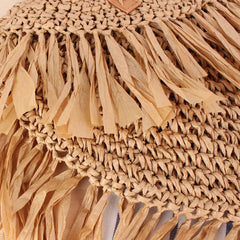 Semicircle Fringed Shoulder Straw Tote Bag Beach Handbag