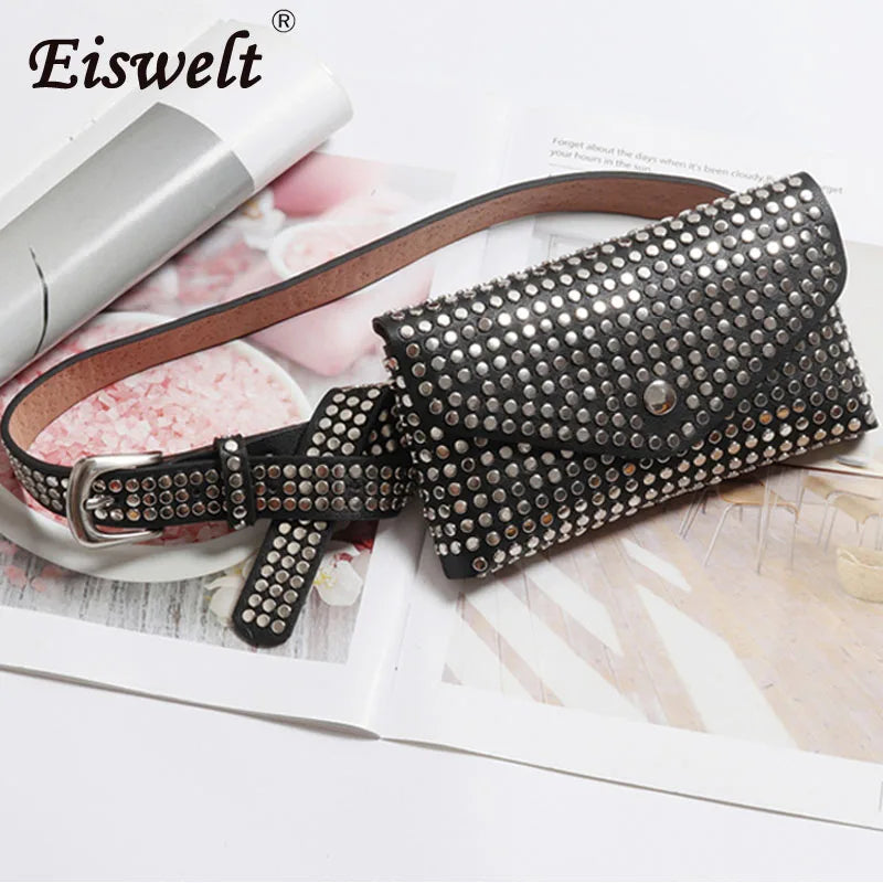 Women Waist Bag Punk Leather Belt Fanny Pack Rivet Hip Hop Waist Pack