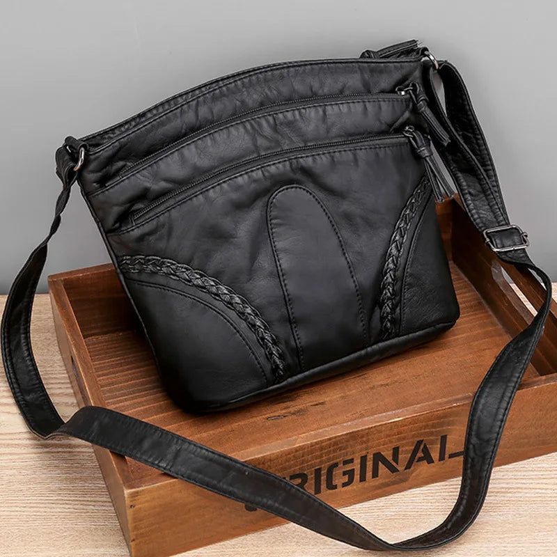 Soft Leather Messenger Bag for Women, Large Capacity Crossbody Bag