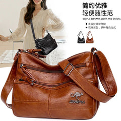 Soft Leather Retro Shoulder Bag Crossbody Large Capacity Multi-Pocket