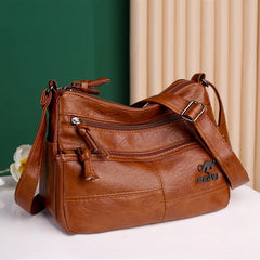 Soft Leather Retro Shoulder Bag Crossbody Large Capacity Multi-Pocket