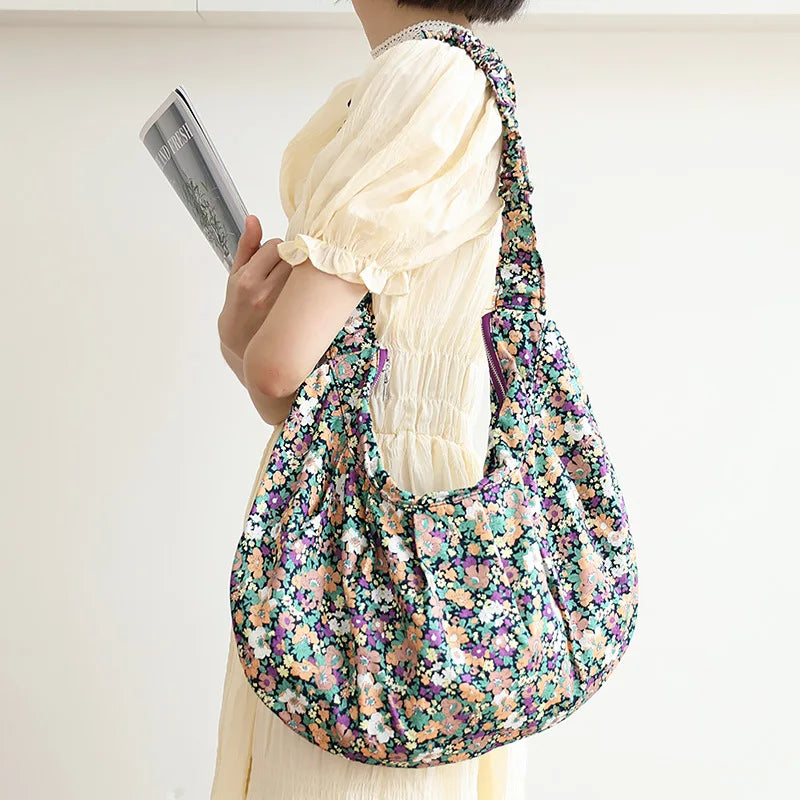 Floral Armpit Casual Shoulder Bag Pleated Messenger Bag