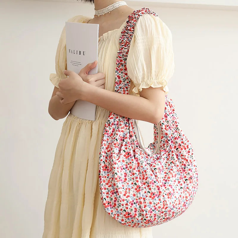 Floral Armpit Casual Shoulder Bag Pleated Messenger Bag
