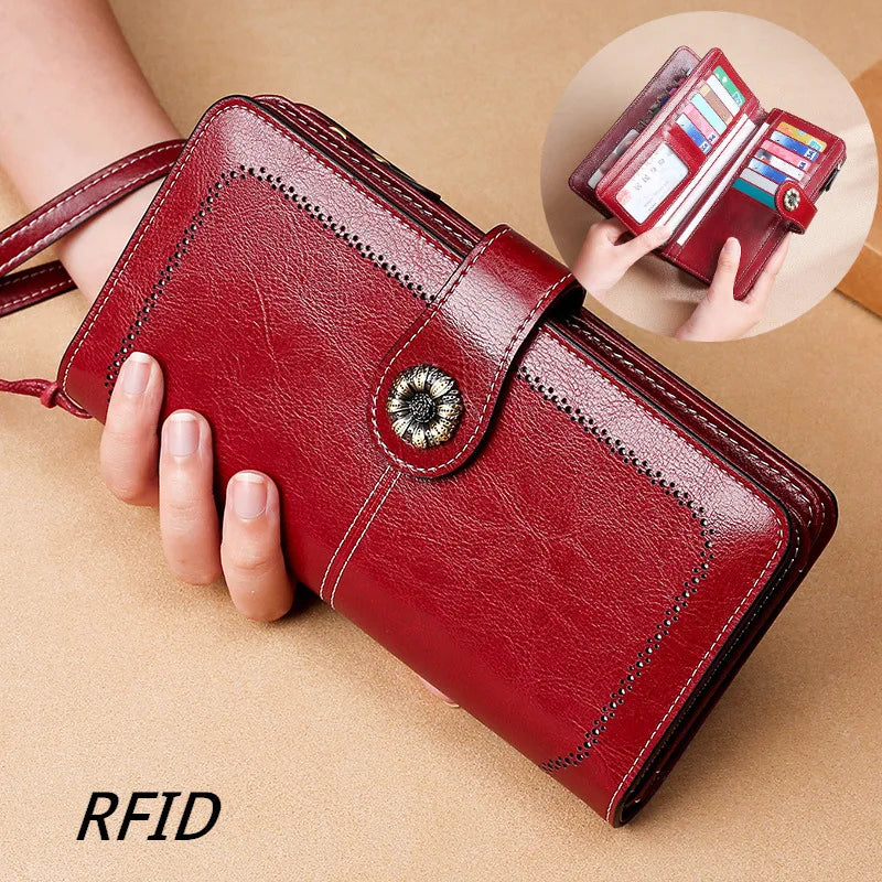 Vintage Oil Wax Leather Wallet Handbag