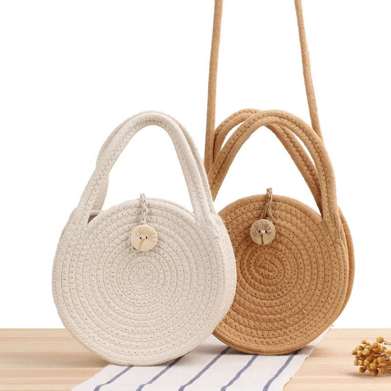 Round Cotton Rope Crossbody Woven Beach Bag