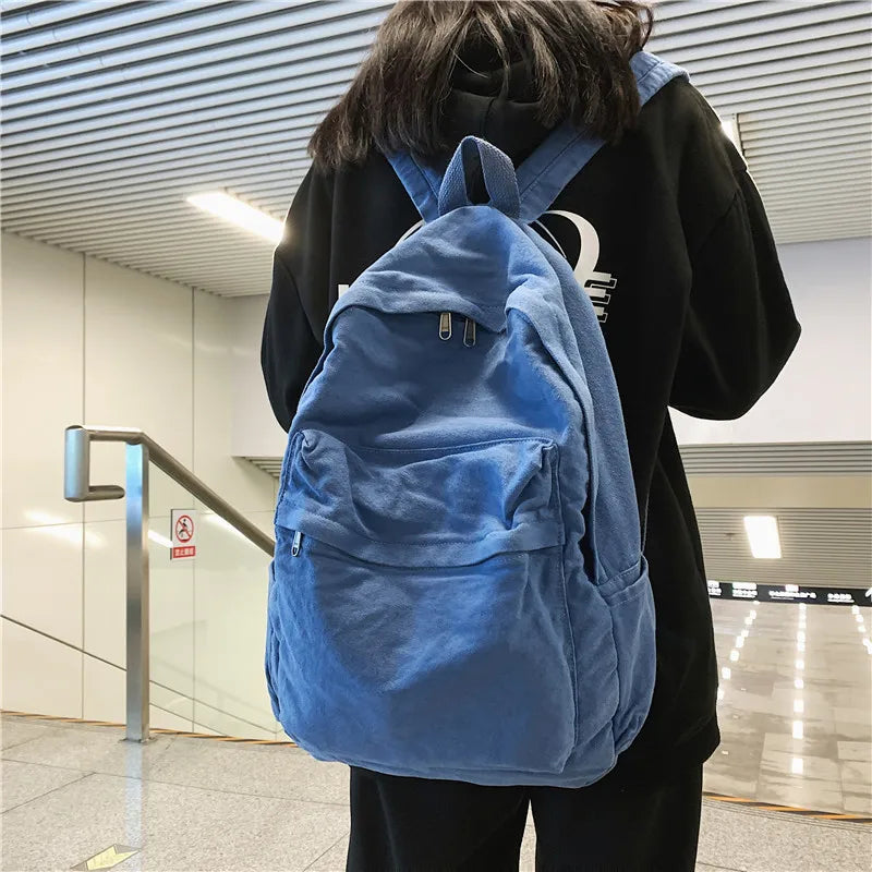 Female Travel Shoulder Bags Harajuku College Students Washed Canvas Backpacks