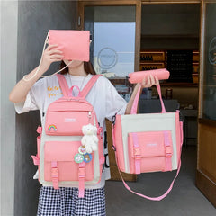 Teenager Girls School Bags 4-Piece Backpack Shoulder Bag for Women