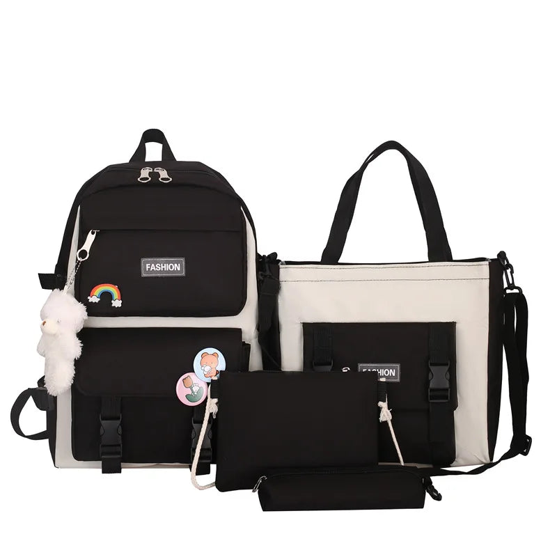 Teenager Girls School Bags 4-Piece Backpack Shoulder Bag for Women